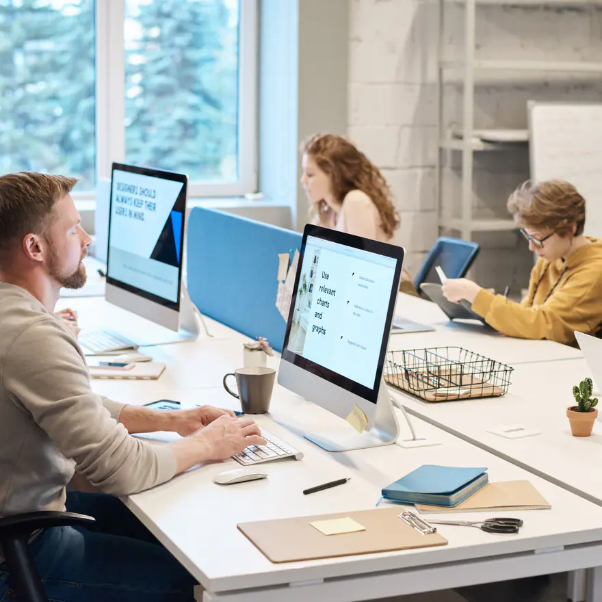 A development team working together in an office